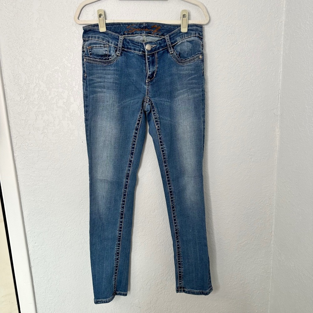Y2K Seven Jeans Womens Embellished Pocket Skinny Stretch‎ Blue Denim Pants 30